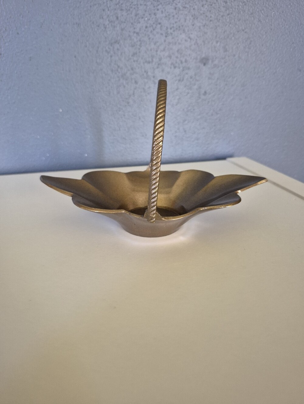 Vintage Metal Floral Basket Trinket Or Candle Dish - Bronze Toned
